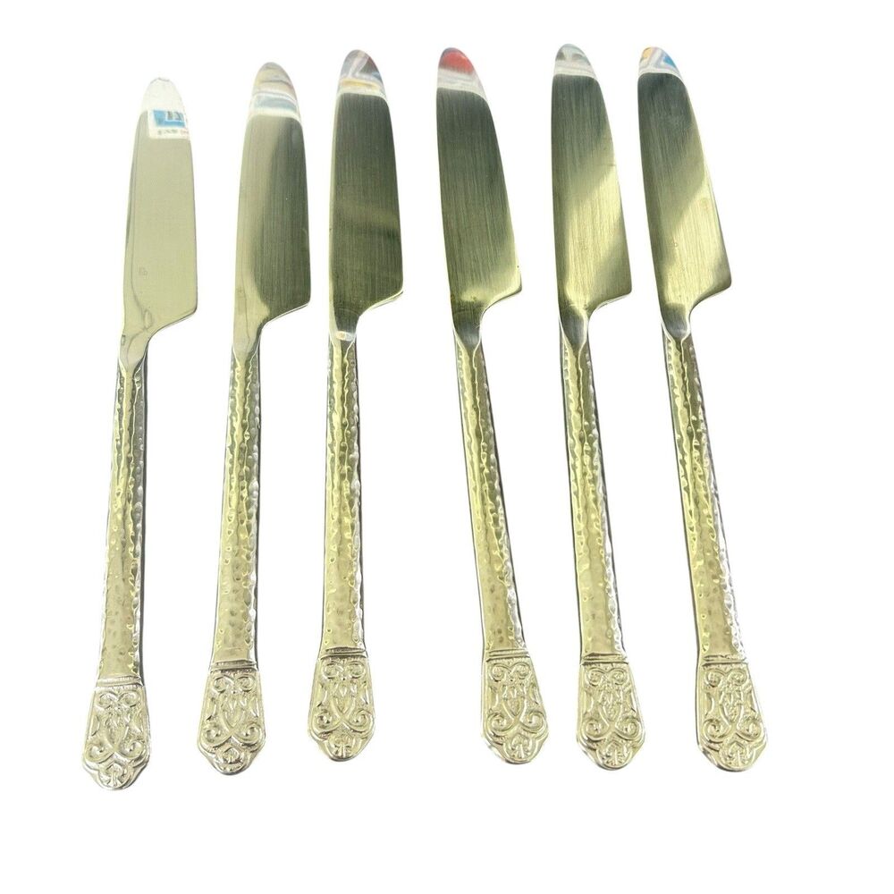 Gourmet Settings AVALON BARCELONA Knives Hammered Stainless 18/10~Set of 6